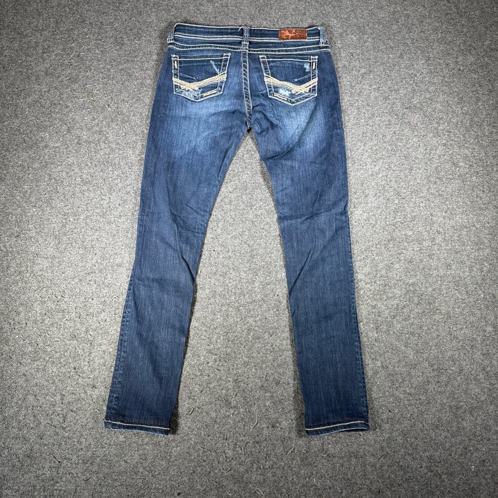 BKE Sabrina Dark Wash Straight Leg Jeans Size 26R Contrast Stitch Distressed